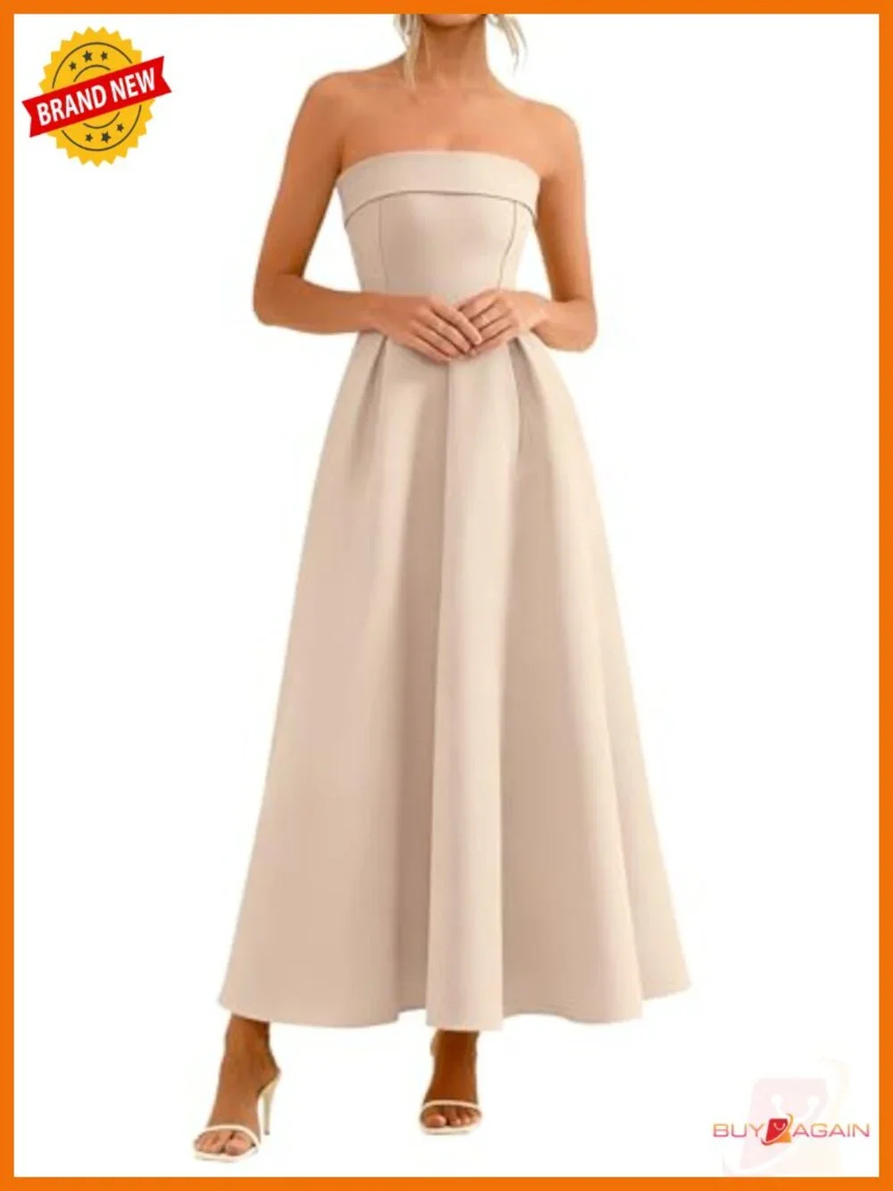 Women's Strapless Midi Cocktail Dress Sleeveless A-Line Formal Party